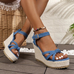 Modieuze Dames Sandalen met Hoge Wedge Hak en Open Teen – Stijlvolle Sandalen Dames voor Elke Gelegenheid - Dames - Schoenen