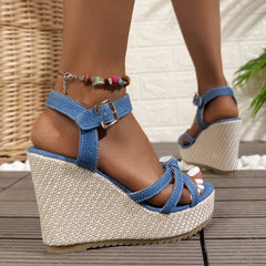 Modieuze Dames Sandalen met Hoge Wedge Hak en Open Teen – Stijlvolle Sandalen Dames voor Elke Gelegenheid - Dames - Schoenen