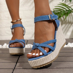 Modieuze Dames Sandalen met Hoge Wedge Hak en Open Teen – Stijlvolle Sandalen Dames voor Elke Gelegenheid - Dames - Schoenen