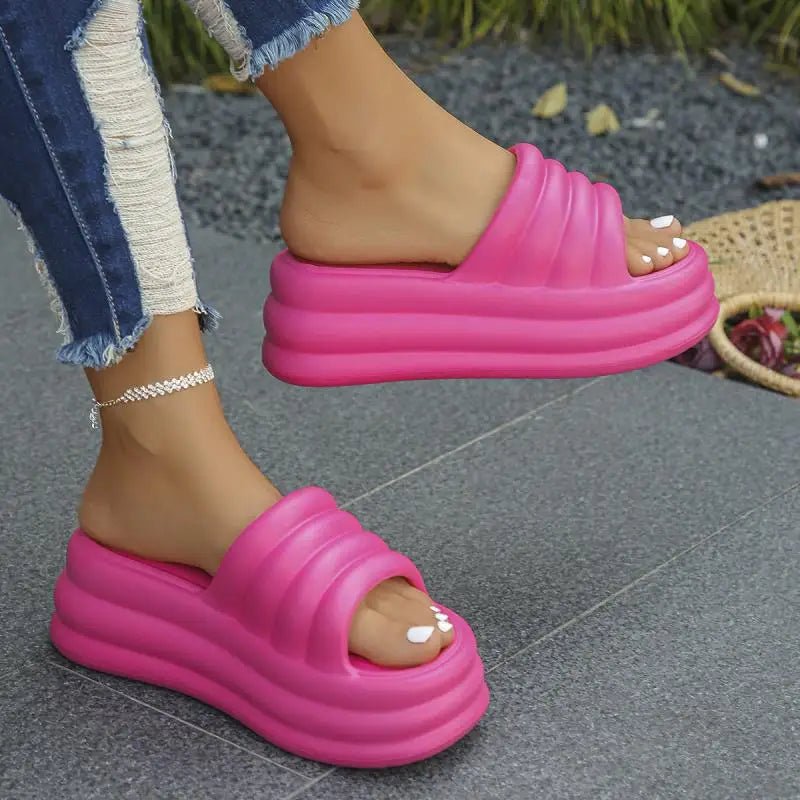 Platform Slippers Dames met Dikke Zool – Comfortabele Stranddia's voor Casual Gebruik – met Platform – Roze - Dames - Schoenen