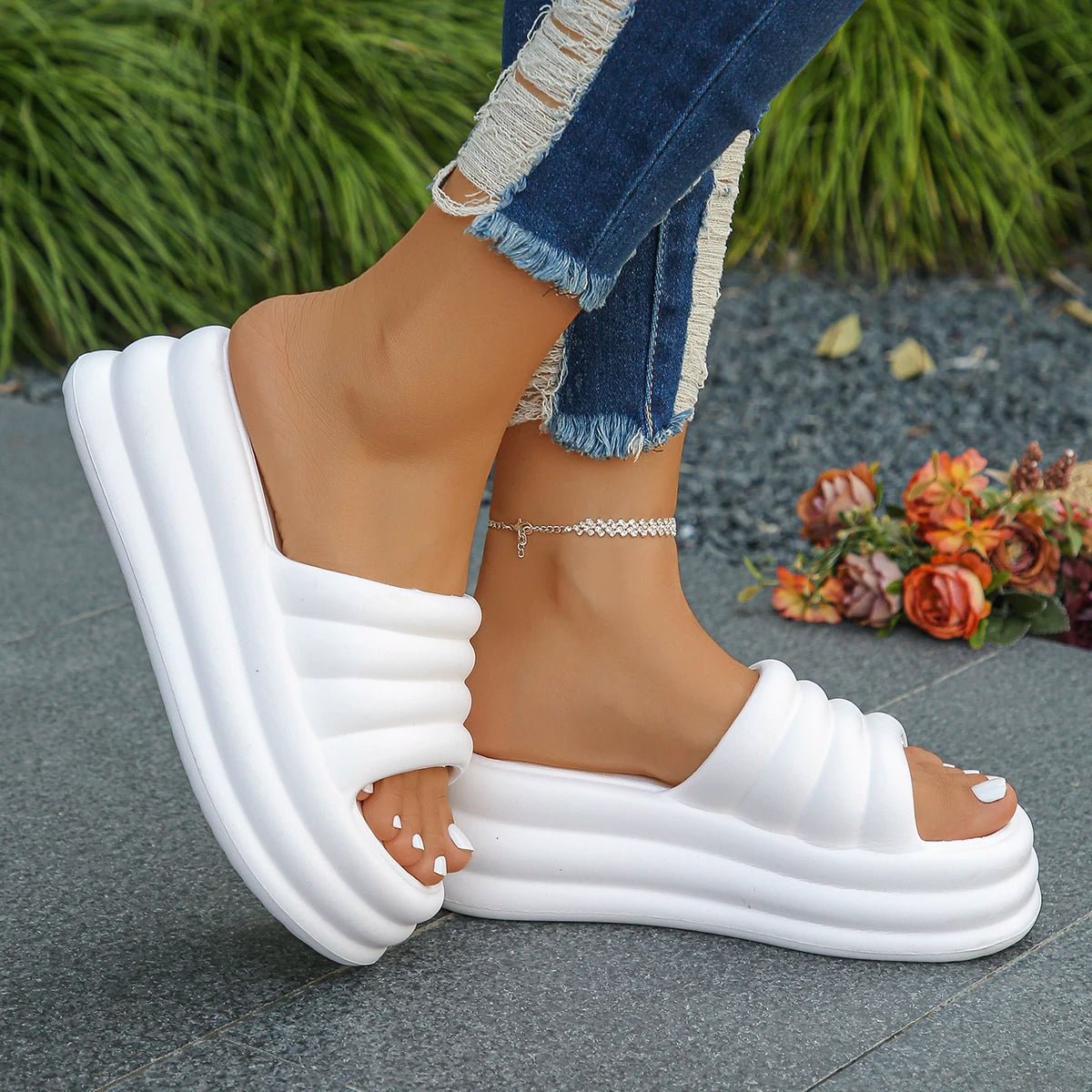 Platform Slippers Dames met Dikke Zool – Comfortabele Stranddia's voor Casual Gebruik – met Platform – Roze - Dames - Schoenen