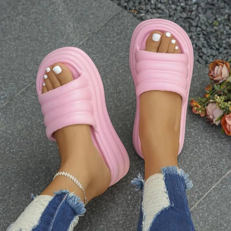 Platform Slippers Dames met Dikke Zool – Comfortabele Stranddia's voor Casual Gebruik – met Platform – Roze - Dames - Schoenen