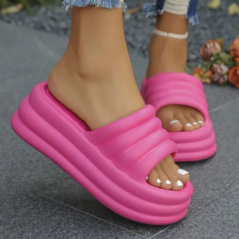 Platform Slippers Dames met Dikke Zool – Comfortabele Stranddia's voor Casual Gebruik – met Platform – Roze - Dames - Schoenen