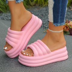 Platform Slippers Dames met Dikke Zool – Comfortabele Stranddia's voor Casual Gebruik – met Platform – Roze - Dames - Schoenen