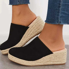 Elegante Instap Sleehak Sandalen Dames – Gevlochten Zool & Comfort+Verhoogde Hiel