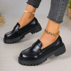 Zwarte Loafers Dames met Dikke Bodem – Plus Size Ronde Teen Schoenen voor Comfortabel Dagelijks Gebruik - Dames - Schoenen