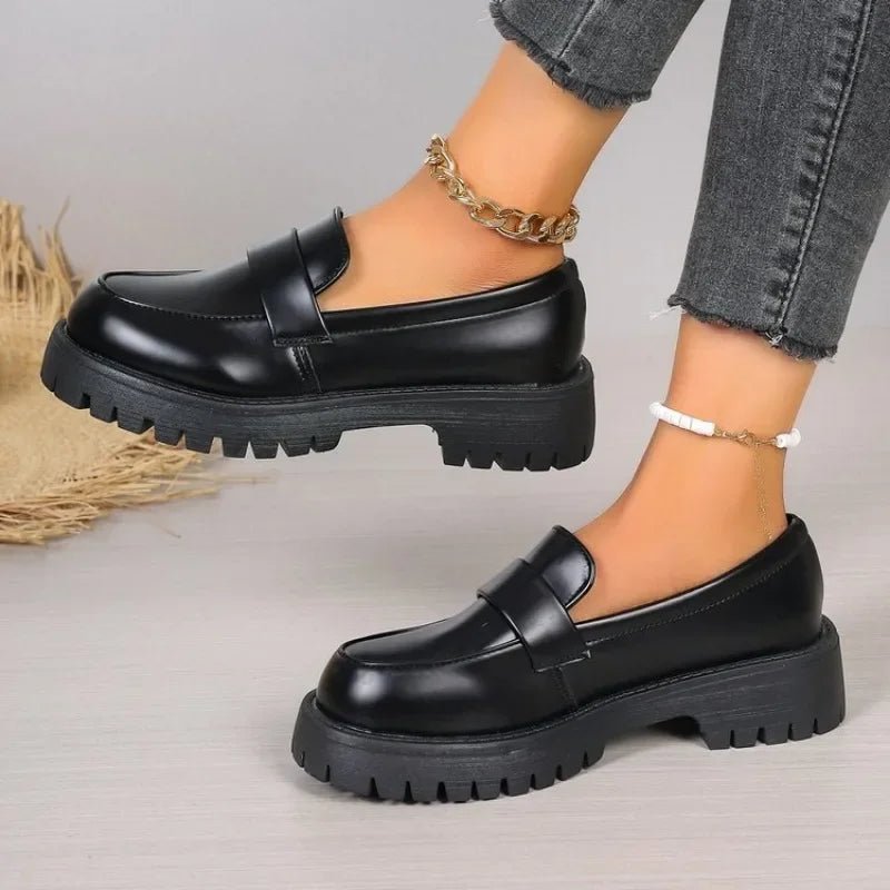 Zwarte Loafers Dames met Dikke Bodem – Plus Size Ronde Teen Schoenen voor Comfortabel Dagelijks Gebruik - Dames - Schoenen
