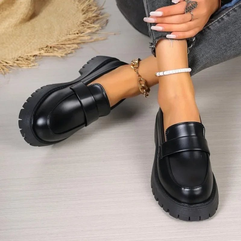 Zwarte Loafers Dames met Dikke Bodem – Plus Size Ronde Teen Schoenen voor Comfortabel Dagelijks Gebruik - Dames - Schoenen