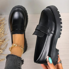 Zwarte Loafers Dames met Dikke Bodem – Plus Size Ronde Teen Schoenen voor Comfortabel Dagelijks Gebruik - Dames - Schoenen