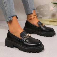 Zwarte Loafers Dames met Ronde Neus en Platform – Casual Schoenen voor Comfort en Stijl – met Platform – Comfortabel - Dames - Schoenen