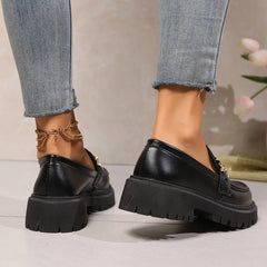 Zwarte Loafers Dames met Ronde Neus en Platform – Casual Schoenen voor Comfort en Stijl – met Platform – Comfortabel - Dames - Schoenen