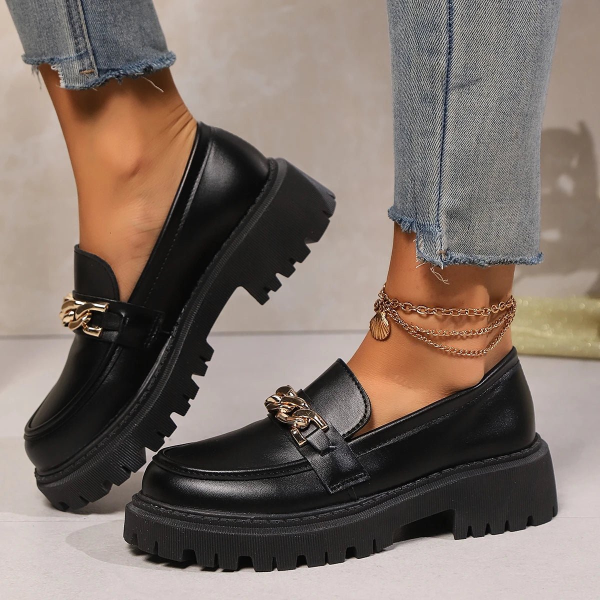 Zwarte Loafers Dames met Ronde Neus en Platform – Casual Schoenen voor Comfort en Stijl – met Platform – Comfortabel - Dames - Schoenen