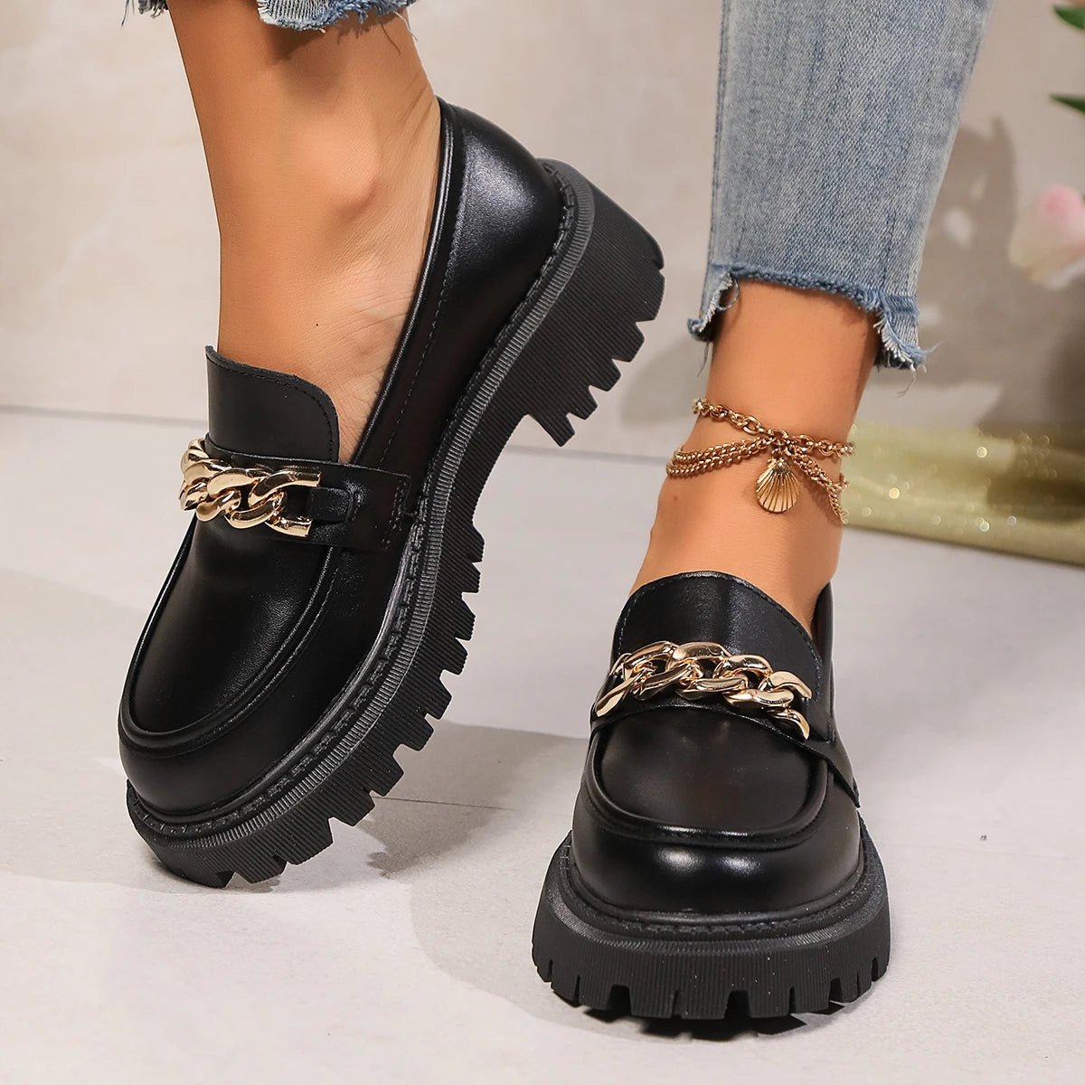 Zwarte Loafers Dames met Ronde Neus en Platform – Casual Schoenen voor Comfort en Stijl – met Platform – Comfortabel - Dames - Schoenen